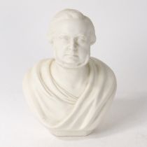 A 19TH CENTURY PARIAN WARE BUST OF JOHN BRIGHT.