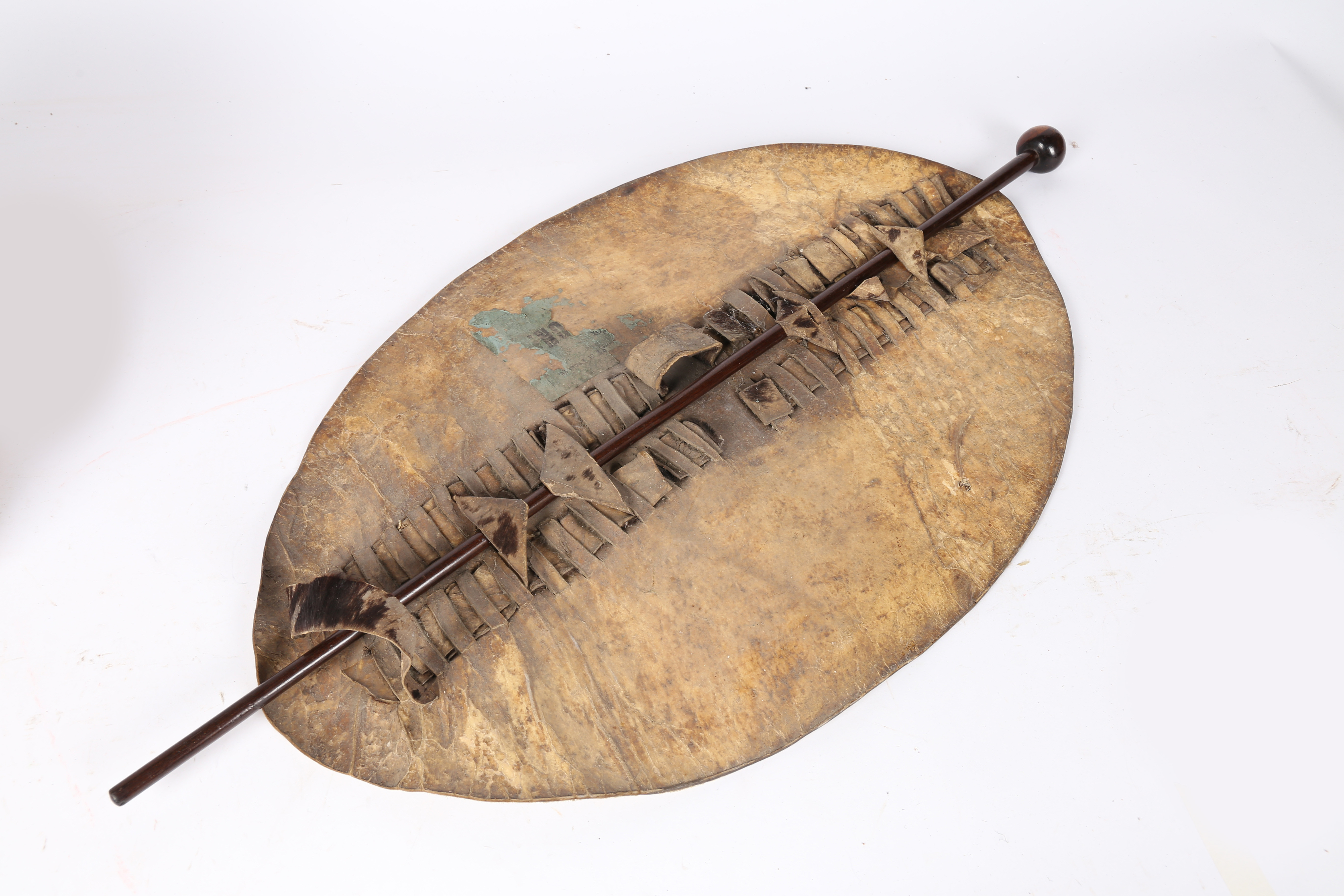 A ZULU UMBHUMBHULOSU WARIORS HIDE SHIELD, SOUTH AFRICA. - Image 3 of 5