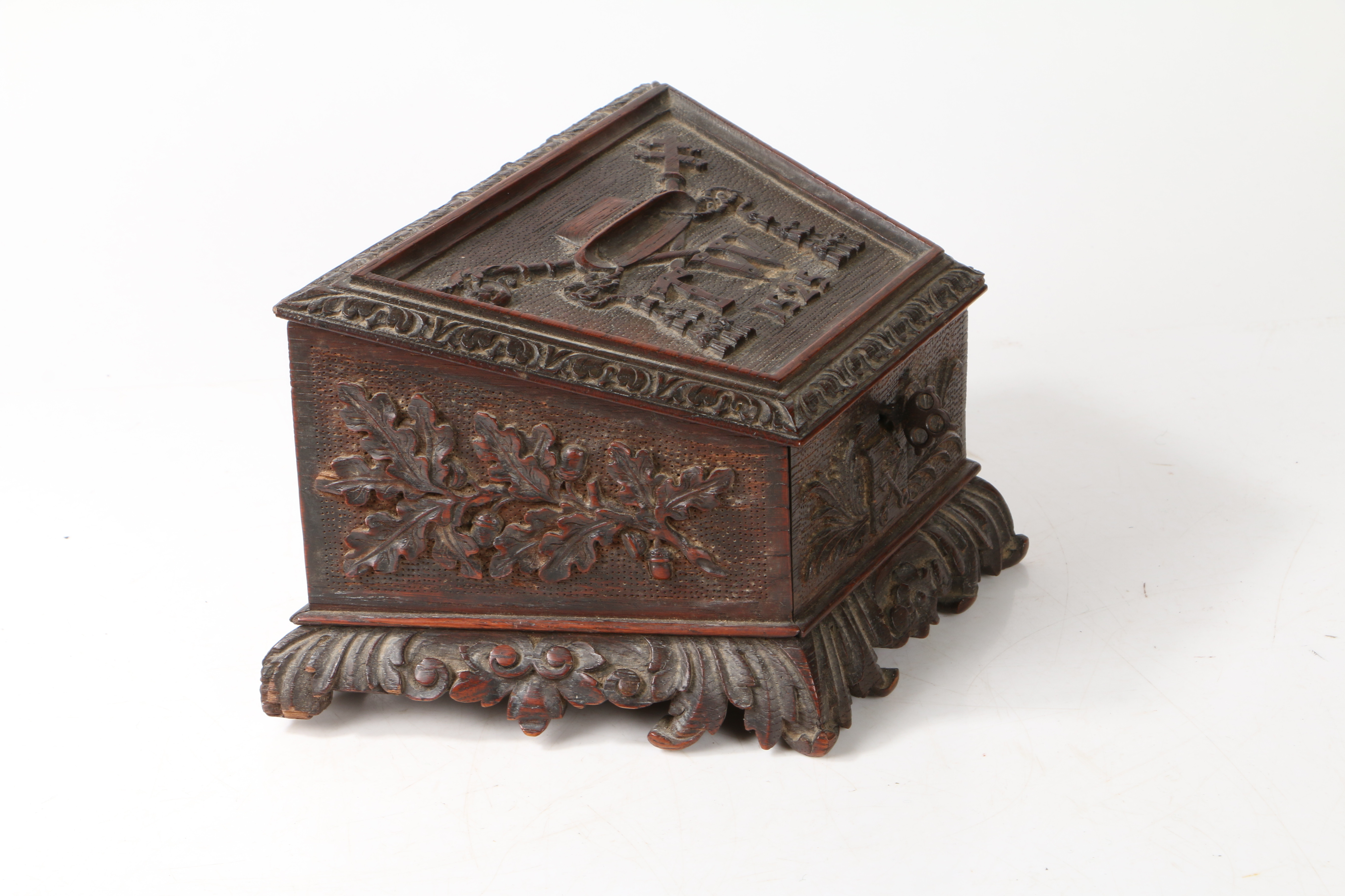 CHRIST CHURCH INTEREST - A 19TH CENTURY CARVED OAK BOX. - Image 7 of 10