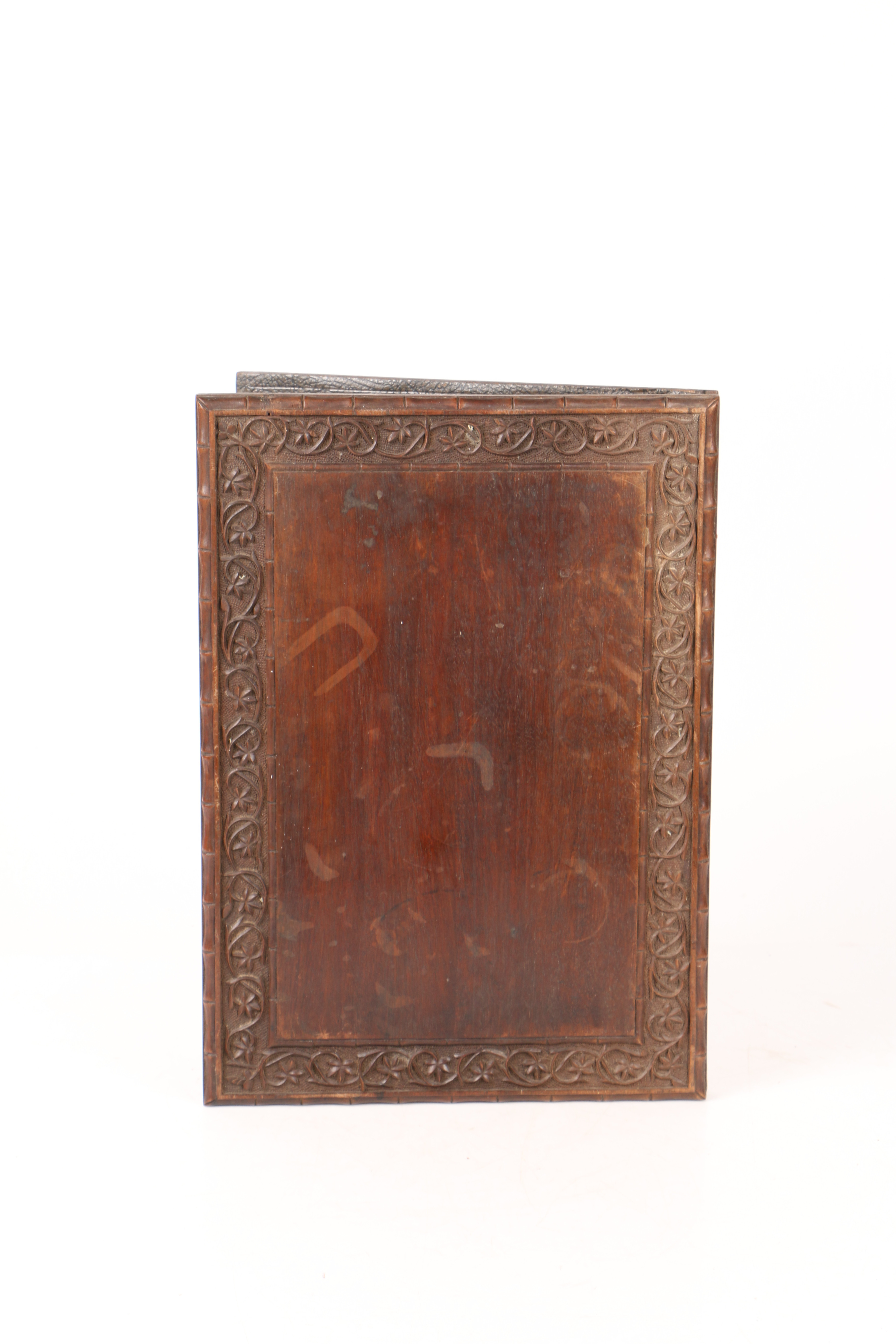 A 19TH CENTURY ANGLO INDIAN HARDWOOD BOOK COVER. - Image 3 of 4