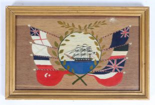 A 19TH CENTURY MARITIME WOOLWORK PICTURE.