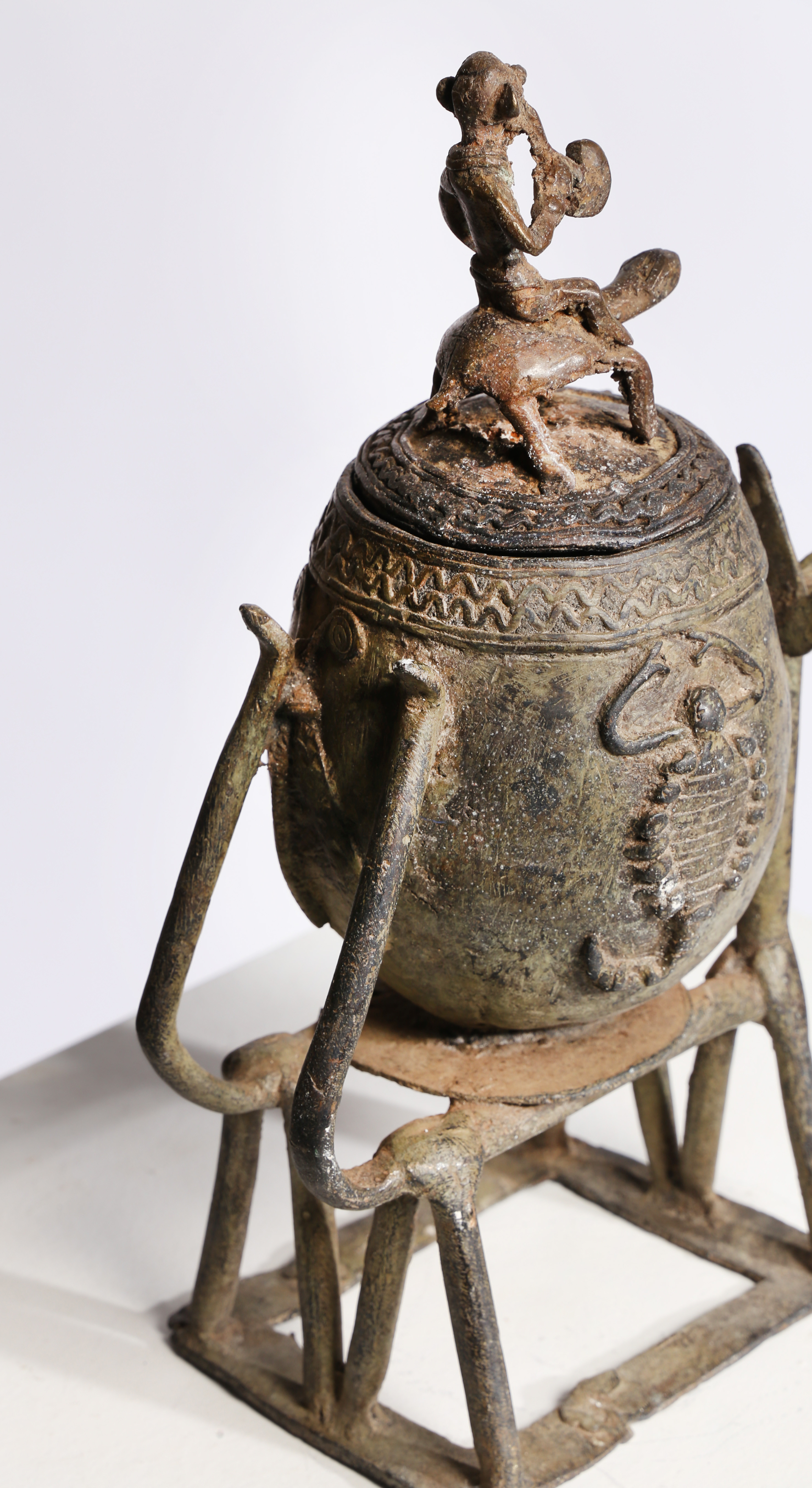 A DOGON BRONZED MEDICINE CONTAINER CARRIED BY TWO HORSES, MALI. - Image 8 of 8