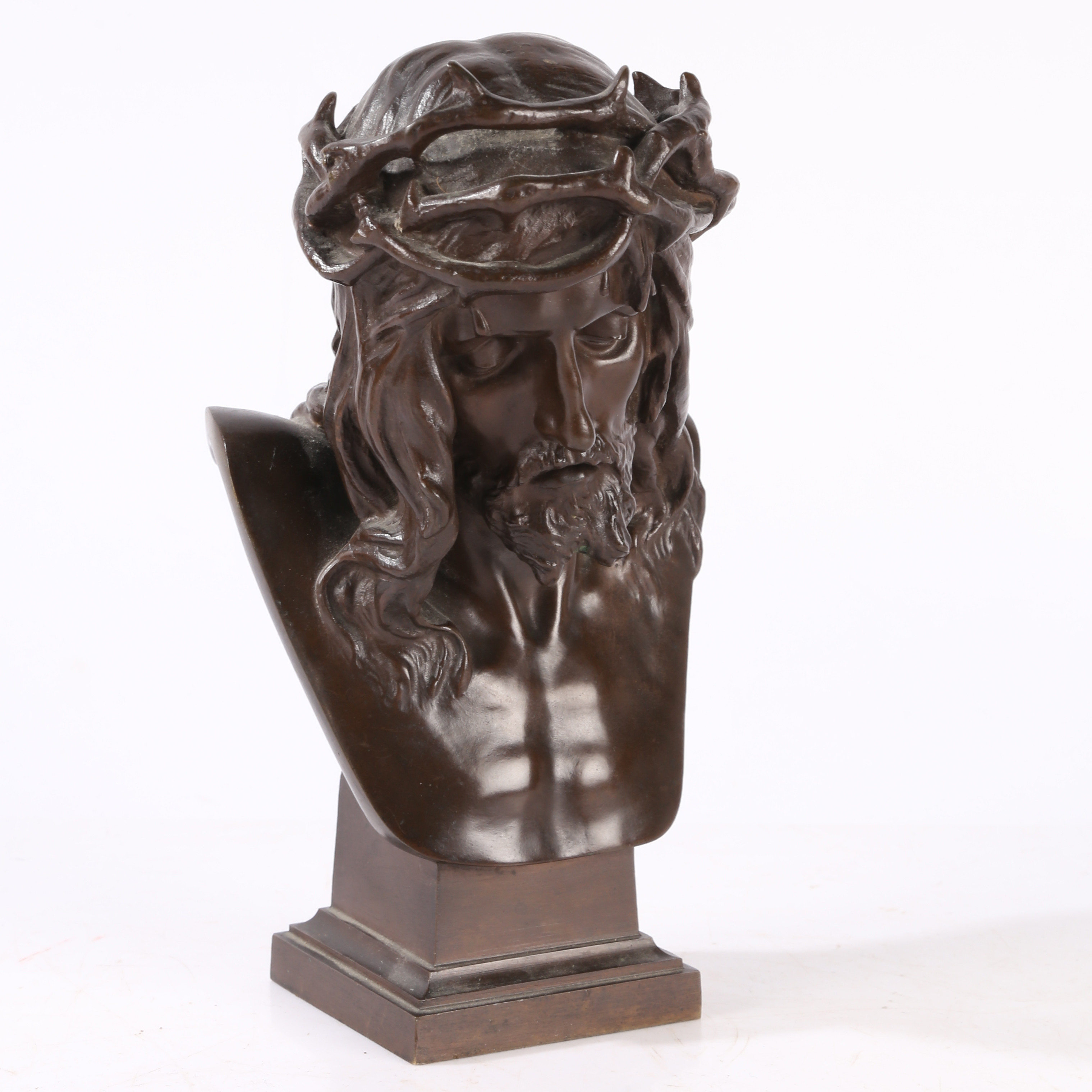 EUGENE MARIOTON (PARIS 1854-1933) "JESUS CHRIST" BRONZE BUST.