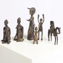 A COLLECTION OF DOGON BRONZED FIGURES, MALI (6).