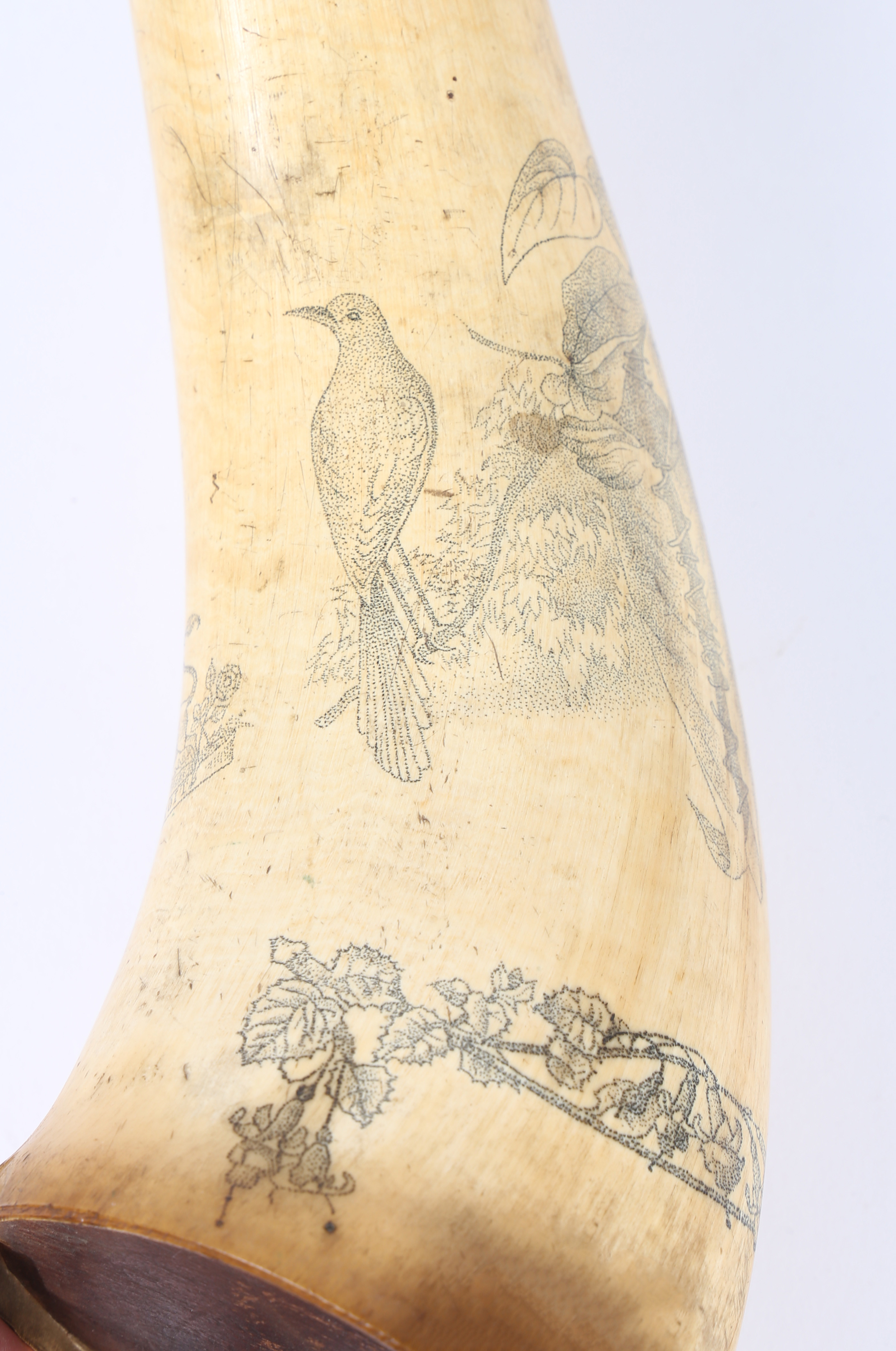 A LARGE PAIR OF 19TH CENTURY SCRIMSHAW HORNS. - Image 5 of 11