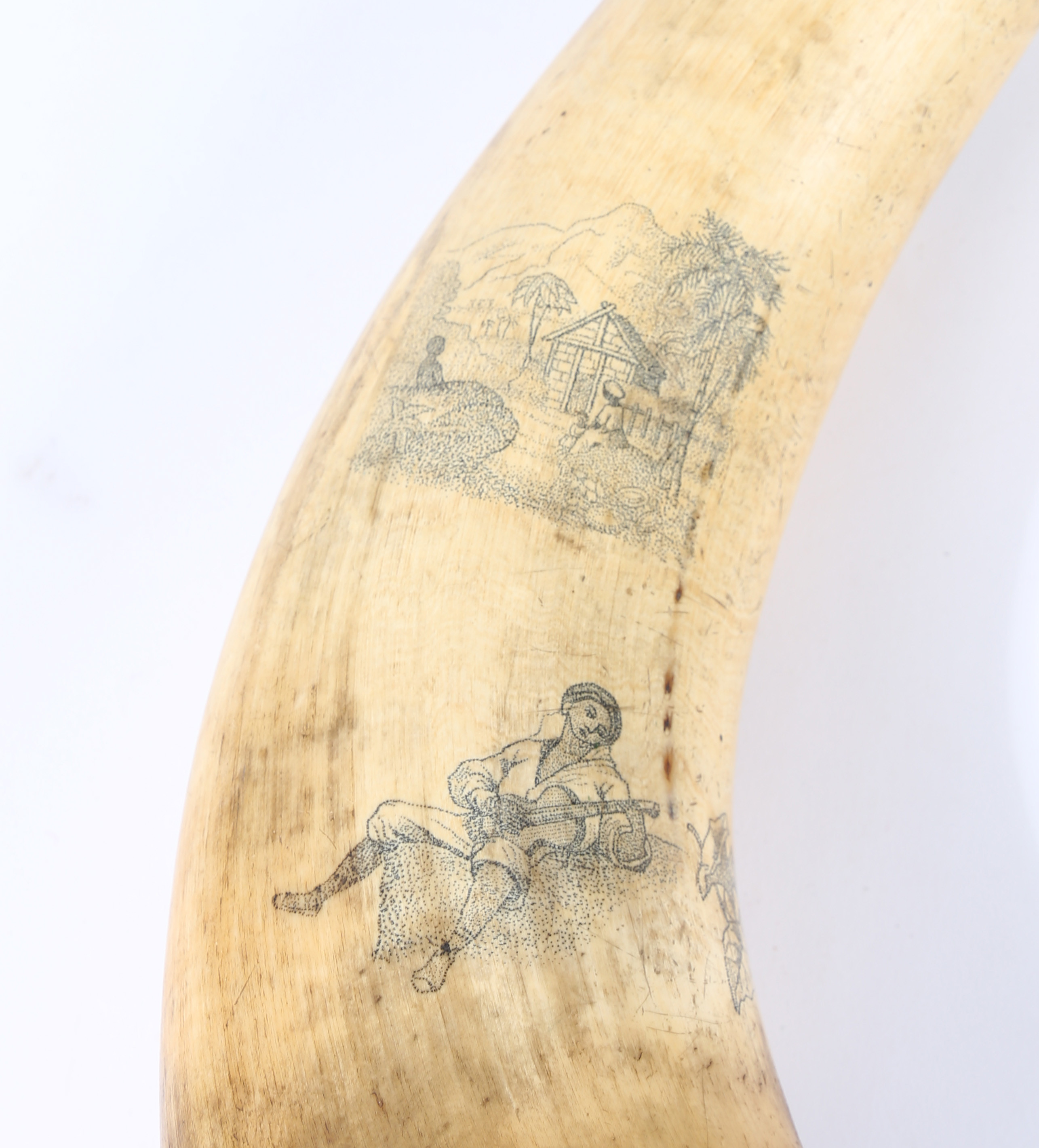 A LARGE PAIR OF 19TH CENTURY SCRIMSHAW HORNS. - Image 3 of 11