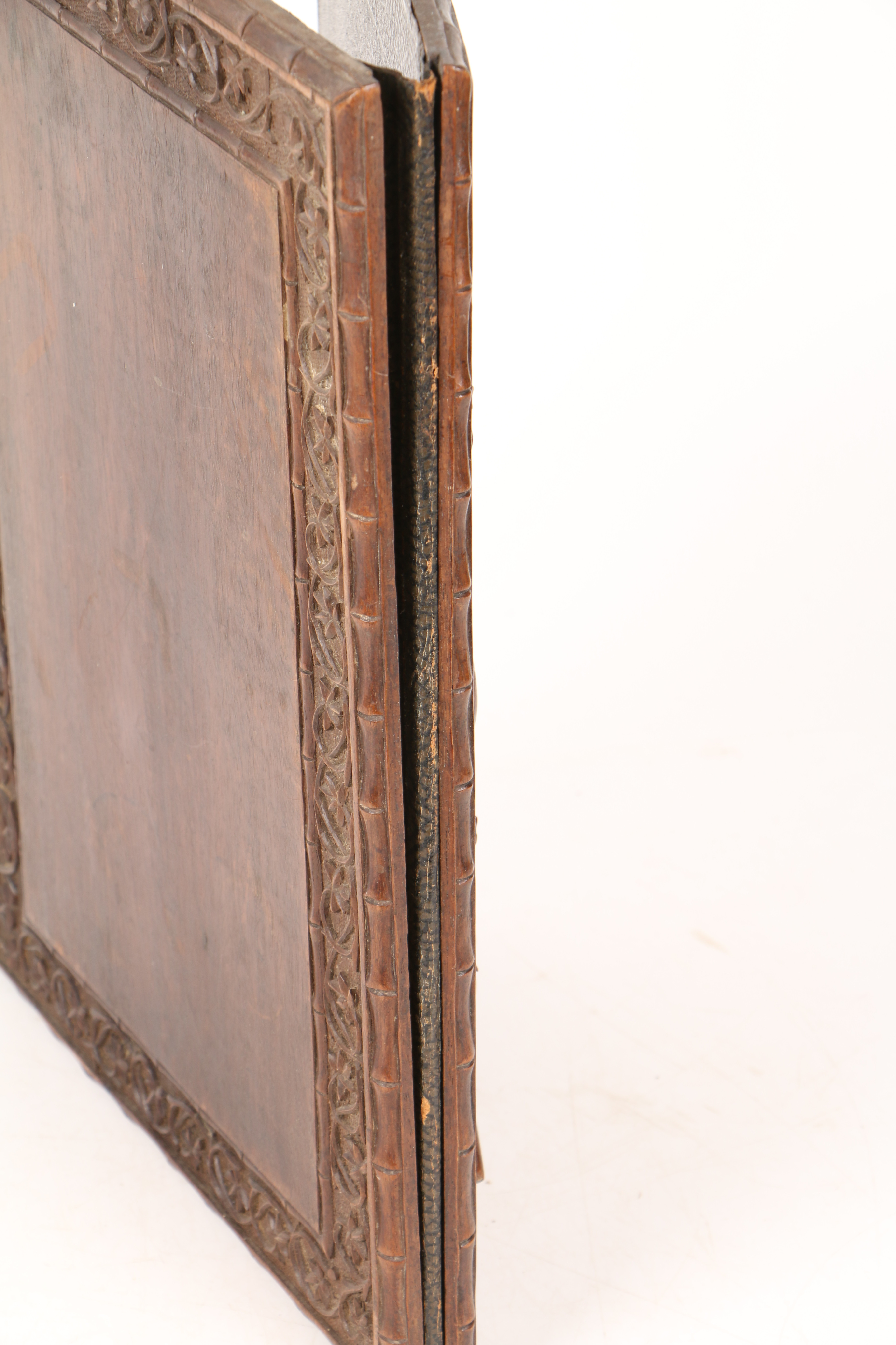 A 19TH CENTURY ANGLO INDIAN HARDWOOD BOOK COVER. - Image 4 of 4