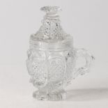 ATTRIBUTED TO LAUNAY HAUTIN A GLASS POT AND COVER.