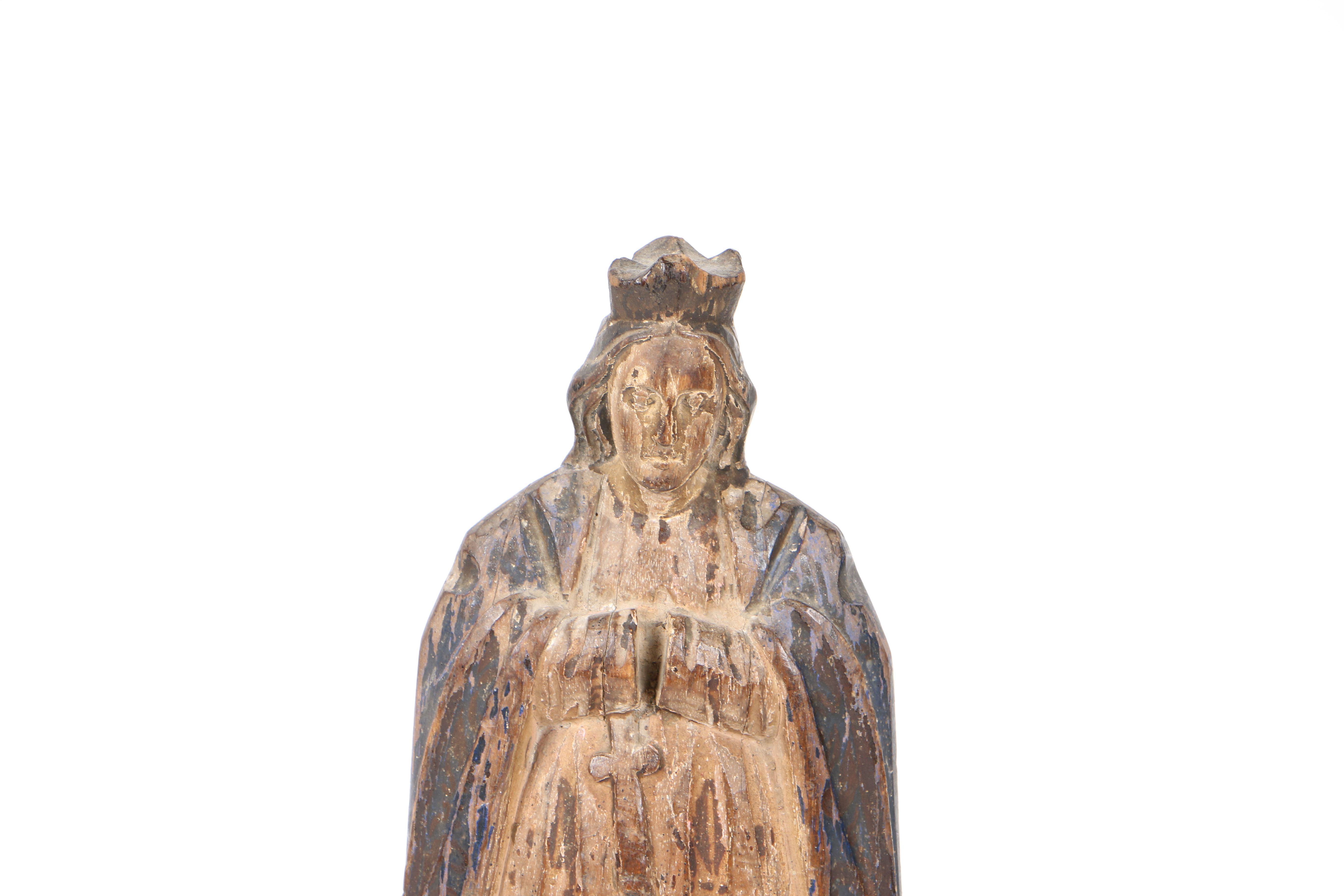 A LATE 17TH/18TH CENTURY SPANISH COLONIAL POLYCHROME CARVED WOOD FIGURE OF SAINT HELEN WITH SWORD. - Image 2 of 4