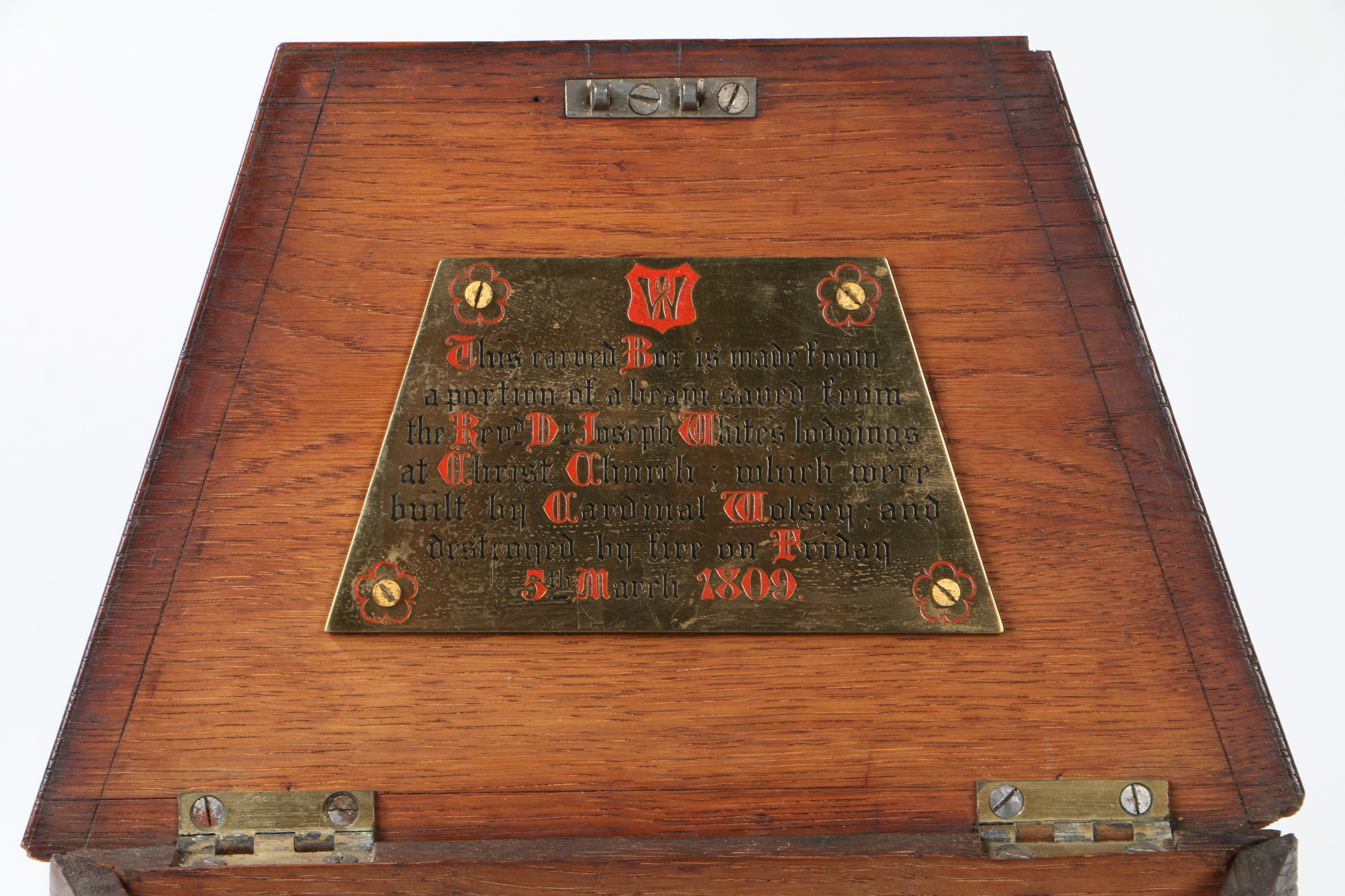 CHRIST CHURCH INTEREST - A 19TH CENTURY CARVED OAK BOX. - Image 9 of 10