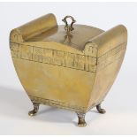 AN EARLY 19TH CENTURY SHEET-BRASS TEA CADDY, CIRCA 1820.