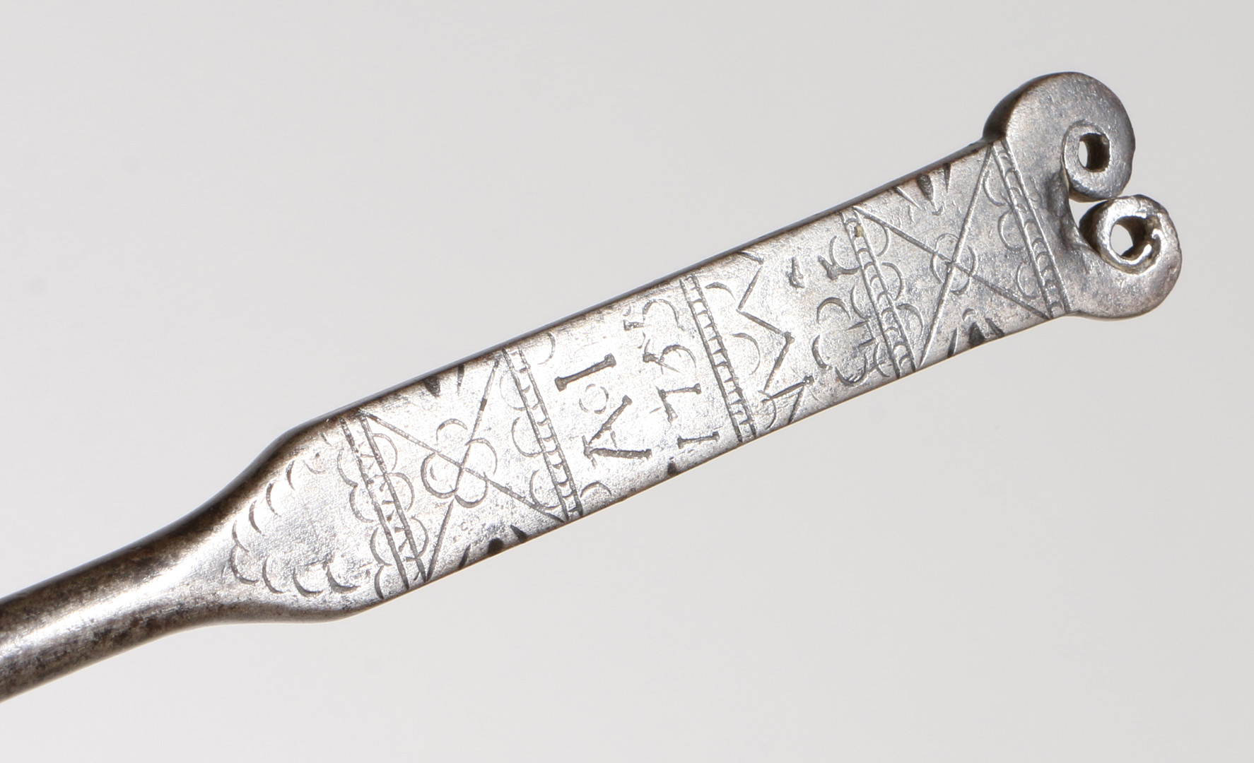 A GOOD GEORGE II IRON MEAT FORK, DATED 1755. - Image 2 of 3