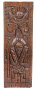 A 16TH CENTURY CARVED OAK PANEL, ENGLISH.
