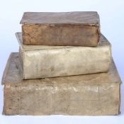 THREE 16TH/17TH CENTURY VELLUM BOUND BOOKS.