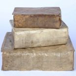 THREE 16TH/17TH CENTURY VELLUM BOUND BOOKS.