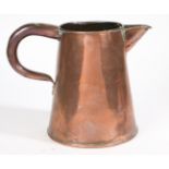 A LARGE GEORGE III SEAMED COPPER ALE JUG, INSCRIBED AND DATED 1811.