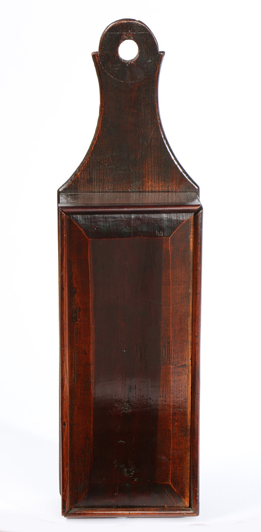 A LARGE GEORGE III FRUITWOOD AND ELM MURAL CANDLEBOX, CIRCA 1800.