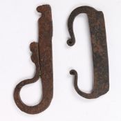 TWO 18TH CENTURY TINDER BOX WROUGHT IRON 'STEELS', ENGLISH.