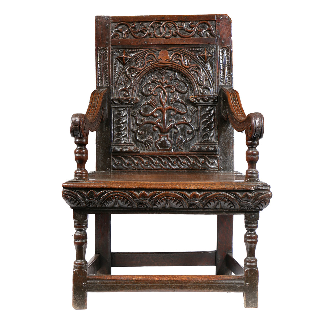 A GOOD AND RARE ELIZABETH I OAK OPEN ARMCHAIR, CIRCA 1570. - Image 3 of 14