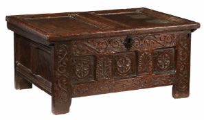 A RARE & GOOD ELIZABETH I OAK TABLE-BOX, CIRCA 1580.