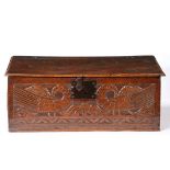 A CHARLES II BOARDED OAK BOX, CIRCA 1670.