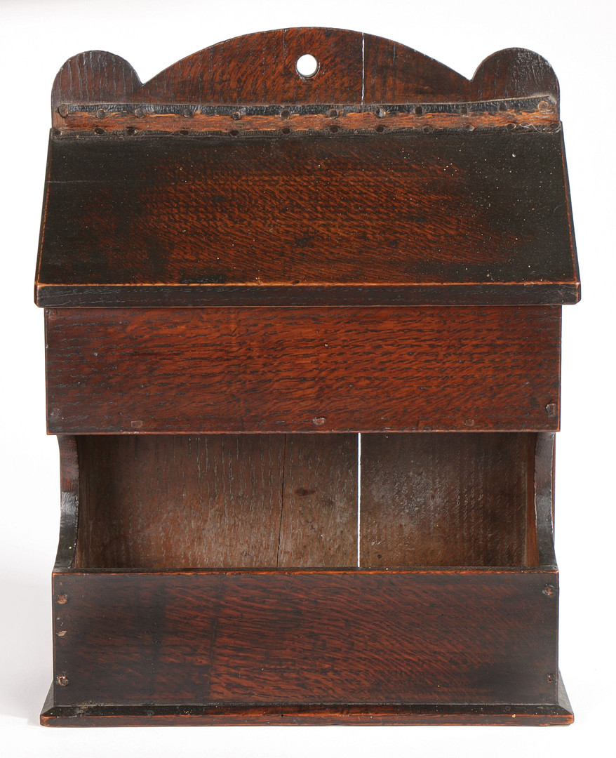A GEORGE III OAK MURAL CANDLE/SPILL BOX, WELSH, CIRCA 1800.