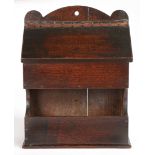 A GEORGE III OAK MURAL CANDLE/SPILL BOX, WELSH, CIRCA 1800.