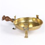 A MID-18TH CENTURY BRASS AND FRUITWOOD CHAFFING DISH, CIRCA 1750.