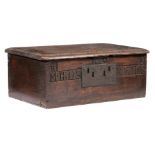 A RARE JAMES I BOARDED OAK BOX, NAMED AND DATED 1624.