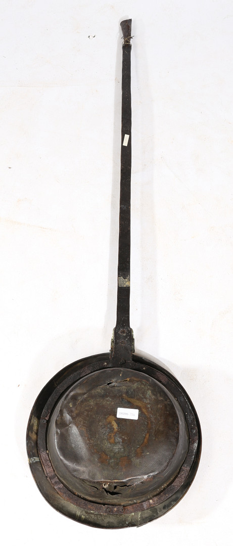 A CHARLES I BRASS AND IRON WARMING PAN, DATED 1641. - Image 5 of 5