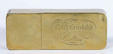 AN EARLY 19TH CENTURY BRASS CLAY PIPE BOX, ENGLISH, CIRCA 1820-40.