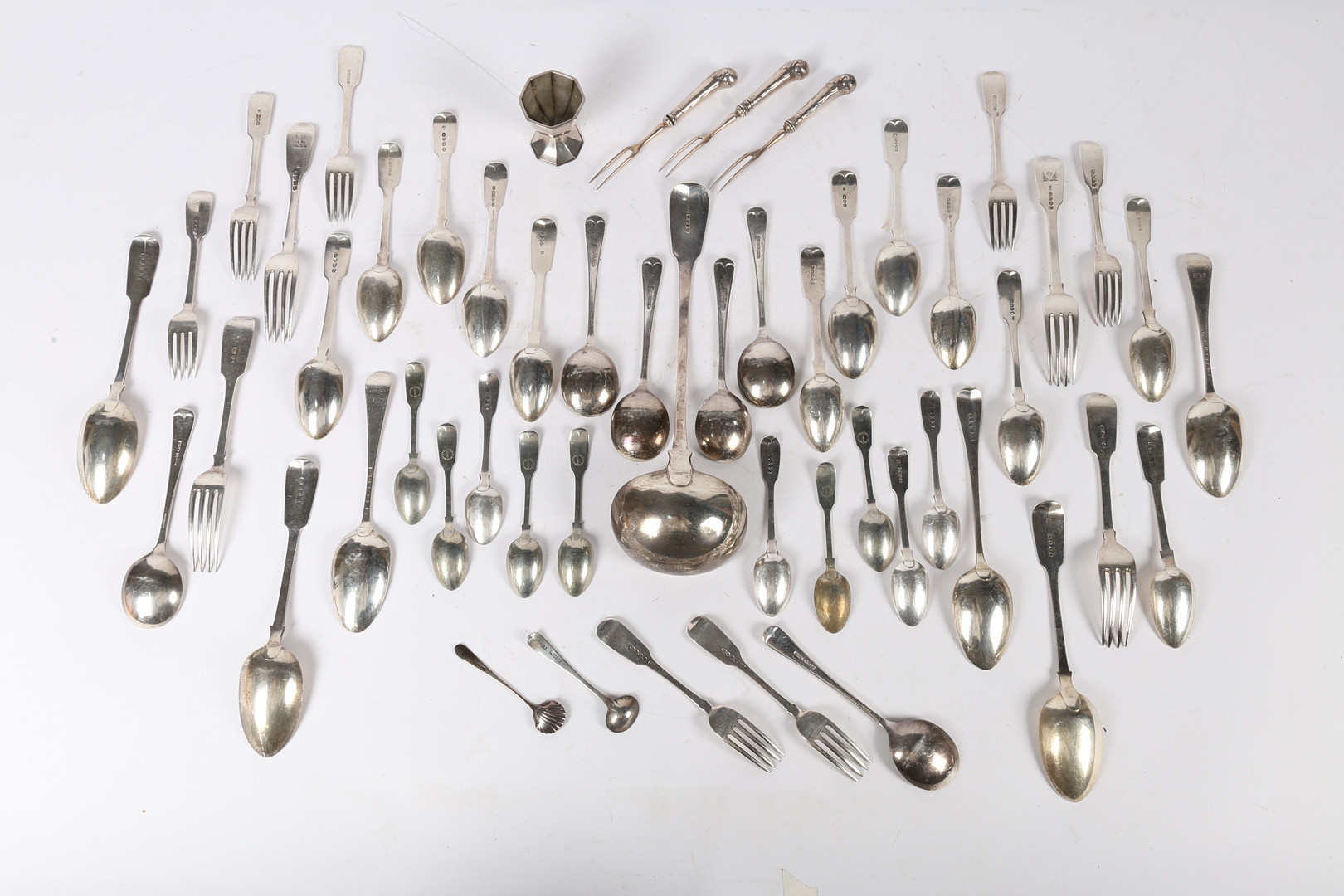 A QUANTITY OF GEORGE III AND LATER SILVER FLATWARE. - Image 9 of 9