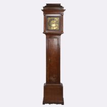 A GEORGE III OAK 30-HOUR LONGCASE CLOCK, THE SQUARE BRASS DIAL SIGNED 'FRANS OVERALL, WELLINGBOROUGH