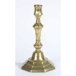 A MID-18TH CENTURY BRASS SOCKET CANDLESTICK, CIRCA 1750.