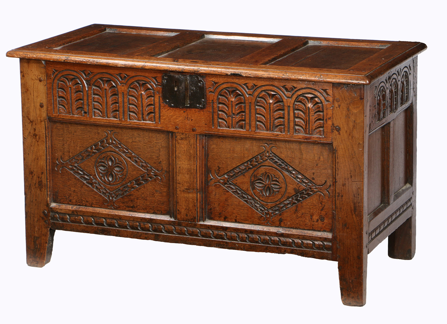 A CHARLES I OAK COFFER, SOMERSET, CIRCA 1640.