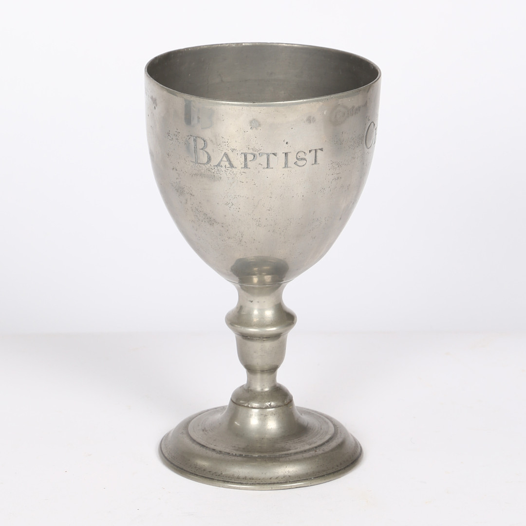 A GEORGE III PEWTER CHALICE, SCOTTISH, DATED 1787.