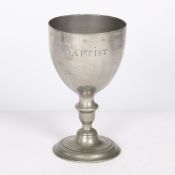 A GEORGE III PEWTER CHALICE, SCOTTISH, DATED 1787.