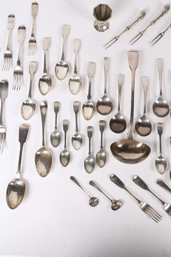 A QUANTITY OF GEORGE III AND LATER SILVER FLATWARE. - Image 3 of 9