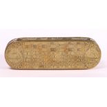 A MID-18TH CENTURY BRASS ENGRAVED TOBACCO BOX, DUTCH.