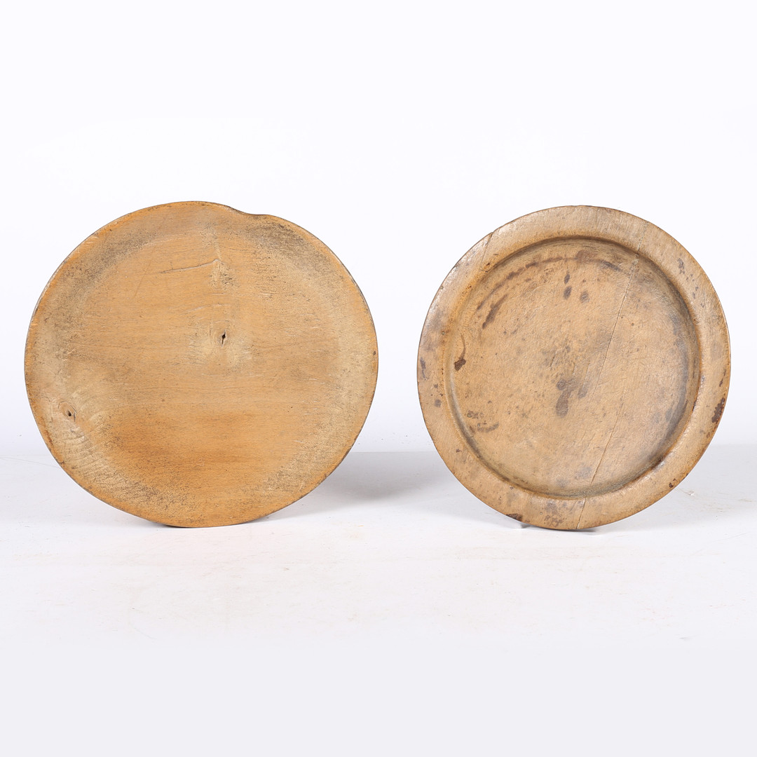 TWO 18TH CENTURY SYCAMORE PLATES OR PLATTERS, ENGLISH.