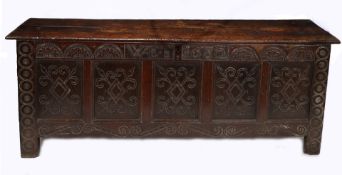 A CHARLES II OAK COFFER, NORTH COUNTRY, DATED 1682.