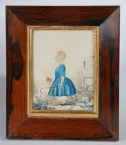 A 19TH CENTURY ENGLISH 'NAIVE SCHOOL' PORTRAIT MINIATURE.