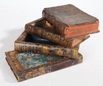 A SET OF FOUR 18TH CENTURY JOINED LEATHER BOUND 'BOOKS', WITH SECRET COMPARTMENTS, FRENCH.