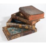 A SET OF FOUR 18TH CENTURY JOINED LEATHER BOUND 'BOOKS', WITH SECRET COMPARTMENTS, FRENCH.