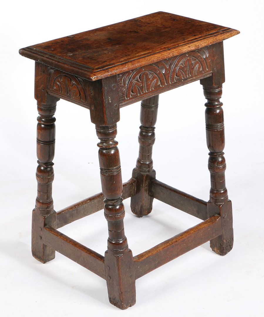 A CHARLES I OAK JOINT STOOL, CIRCA 1640.