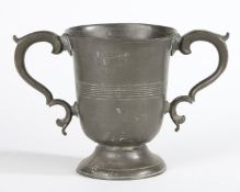 A PEWTER IMPERIAL PINT TWIN-HANDLED CUP, BIRMINGHAM, CIRCA 1830.