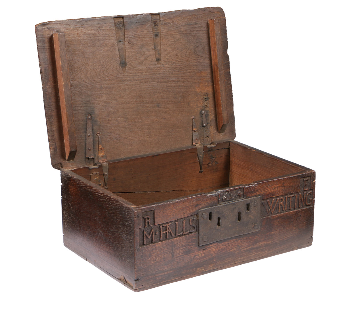 A RARE JAMES I BOARDED OAK BOX, NAMED AND DATED 1624. - Image 4 of 4