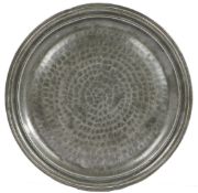 A FINE PEWTER MULTI-REED NARROW RIM AND HAMMERED ALL-OVER PLATE, DEVONSHIRE, CIRCA 1690.