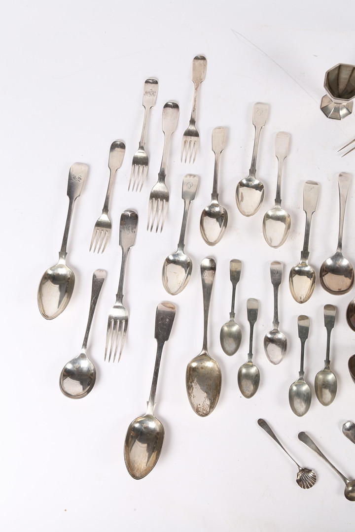 A QUANTITY OF GEORGE III AND LATER SILVER FLATWARE. - Image 2 of 9