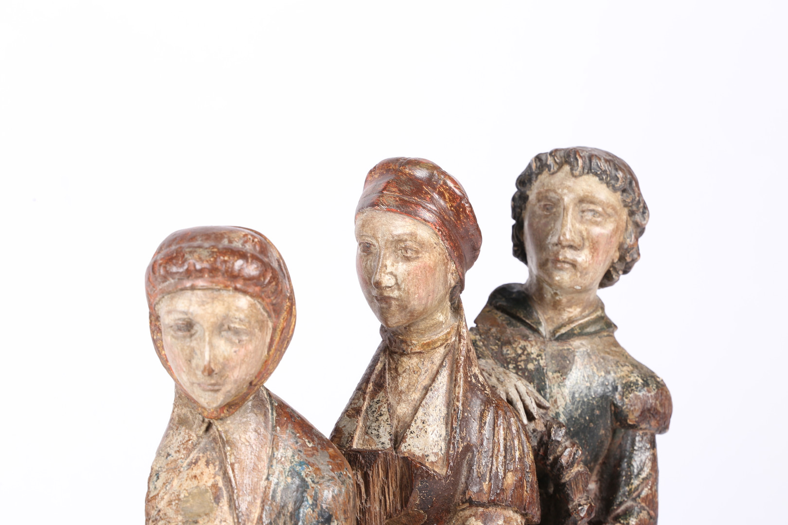 A CHARMING AND SERENE 15TH CENTURY OAK AND POLYCHROME FIGURE GROUP, GERMAN OR SOUTH NETHERLANDISH, C - Image 3 of 8